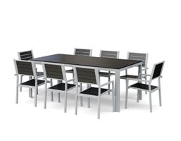 Tisch 200 cm + 8 Stühle, anthrazit - Gratis Versand