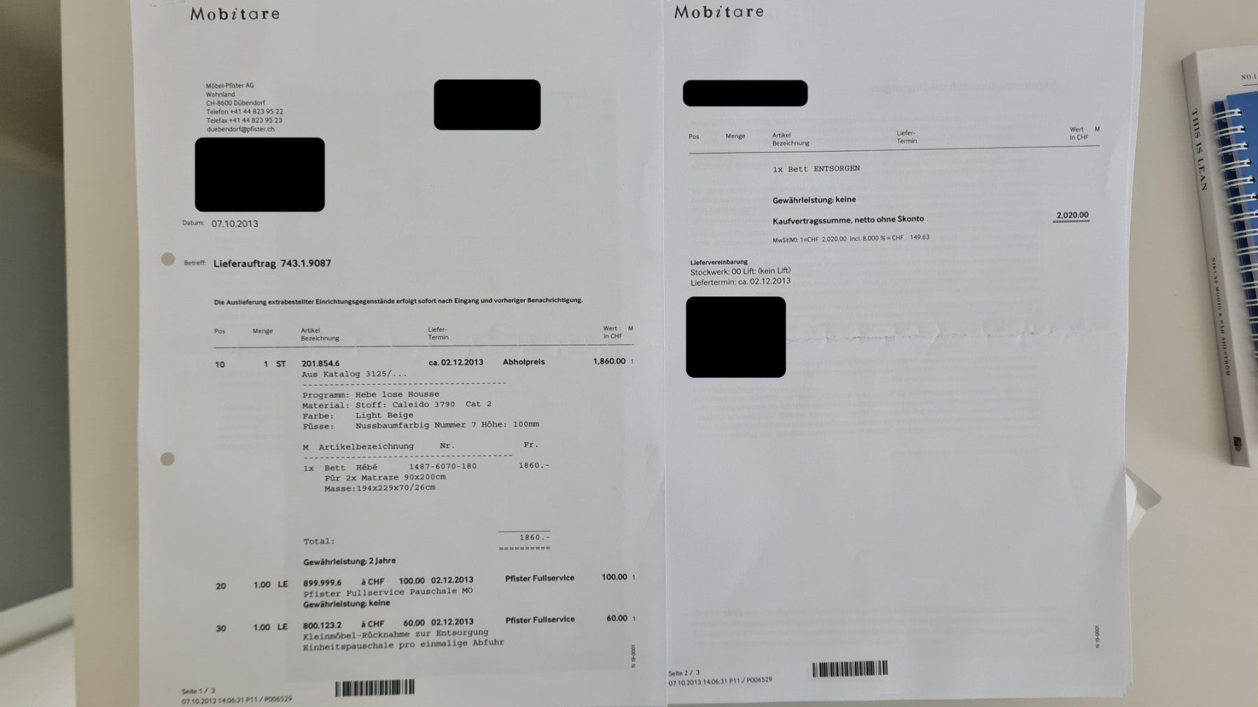 Betten: Schönes beiges Doppelbett von Mobitare – Gebraucht aus Winterthur von  3
