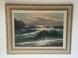 Grande peinture à l’huile signée - Marine