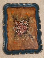 Vintage Holztablett mit Blumenmuster, Handbemalt