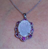 Perlenschimmer-Glitzer-Quarz-Halskette,925er Sterling-Silber