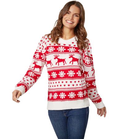 Weihnachtspullover Winterzauber weiß-rot für Frauen S