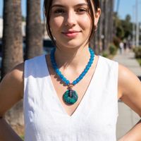 Azurit Malachit & Achat Halskette Vergoldet
