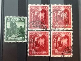 1930 - ZNr. 85B, 4x ZNr. 87B, gestempelt
