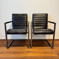 2er Set Vintage Freischwinger Stühle Leder schwarz (1v3)