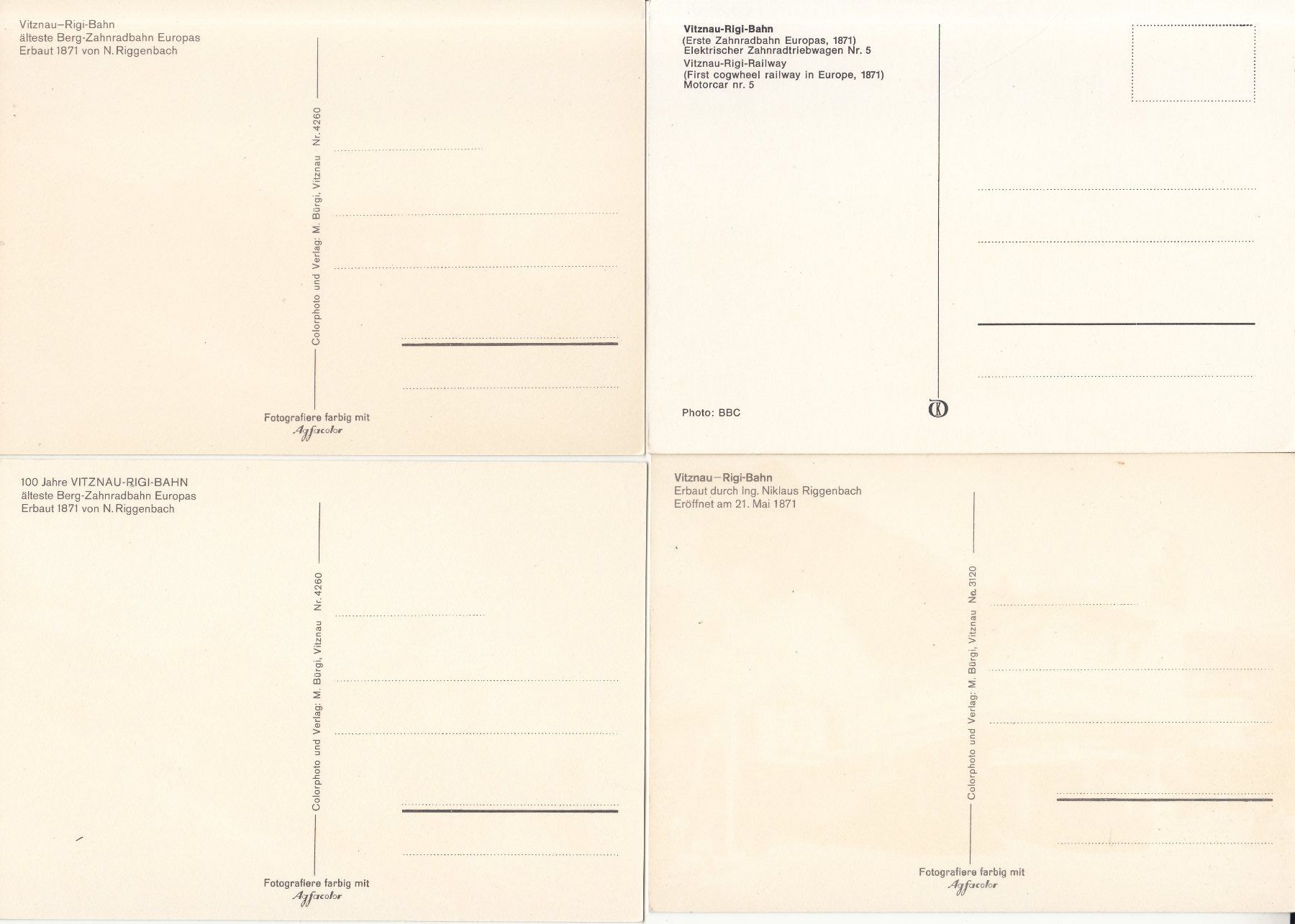 Cartoline postali: Rigi Bahnen, 4 Karten um 1970 – Usato da Bürglen TG venduto da StampGraf 1