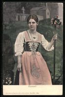 Junge Appenzellerin in Festtracht, Blume