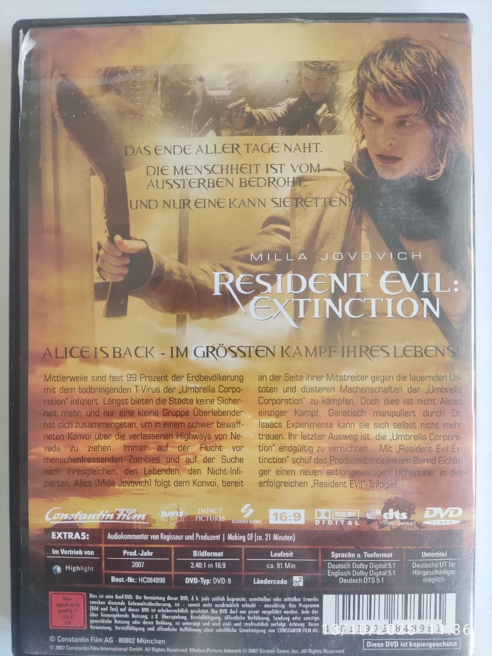 Tutti i DVDs: Resident Evil - Extinction – Usato da Basel venduto da Alacant 1