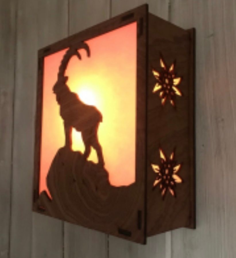 Lampade: Wandlampe, Lichtbox mit Steinbock oder Edelweiss – Nuovo (secondo la descrizione) da Oeschseite venduto da matina5 2