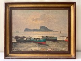 A. Pasini, Original Ölbild, Aussicht auf die Insel Sardinien