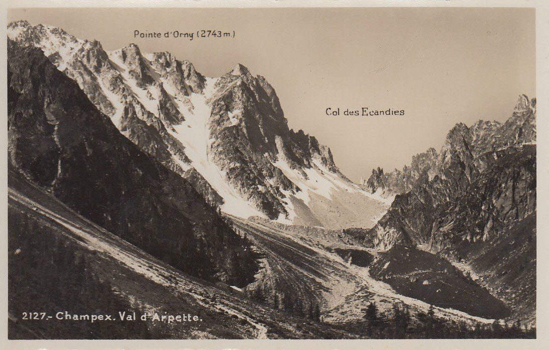 Cartoline postali: Champex  VS  -   Val d'Arpette  /  Coll des Ecandies – Usato da Brig venduto da Valcards54