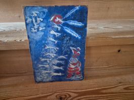 Seltenes Vintage Kunstwerk, Holzplatte