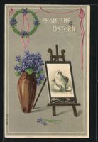 Osterküken auf einer Leinwand, blaue Bl