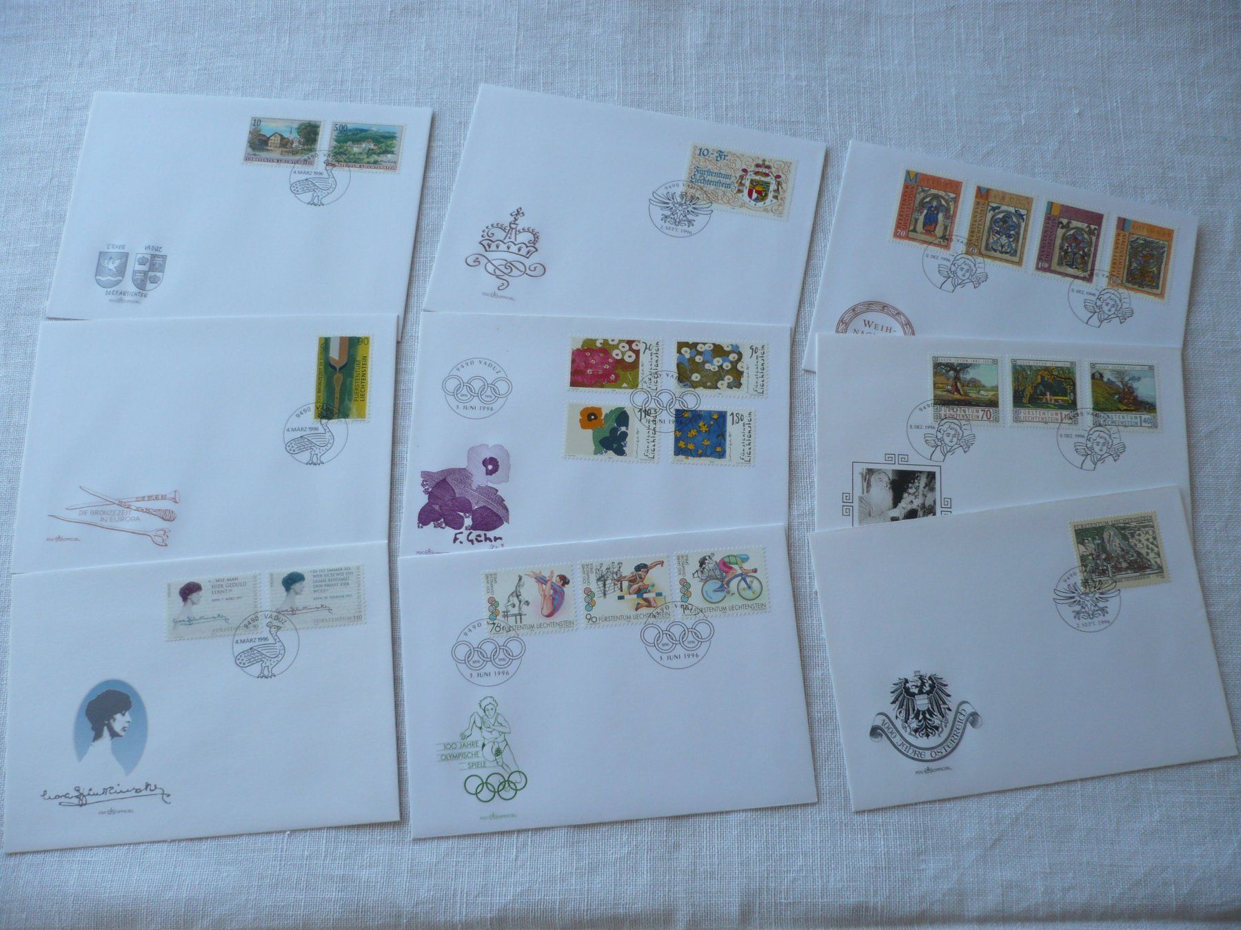 Tutti i francobolli: FL 1996 Neuausgaben 9 FDC – Usato da Zürich venduto da saltandpepper008