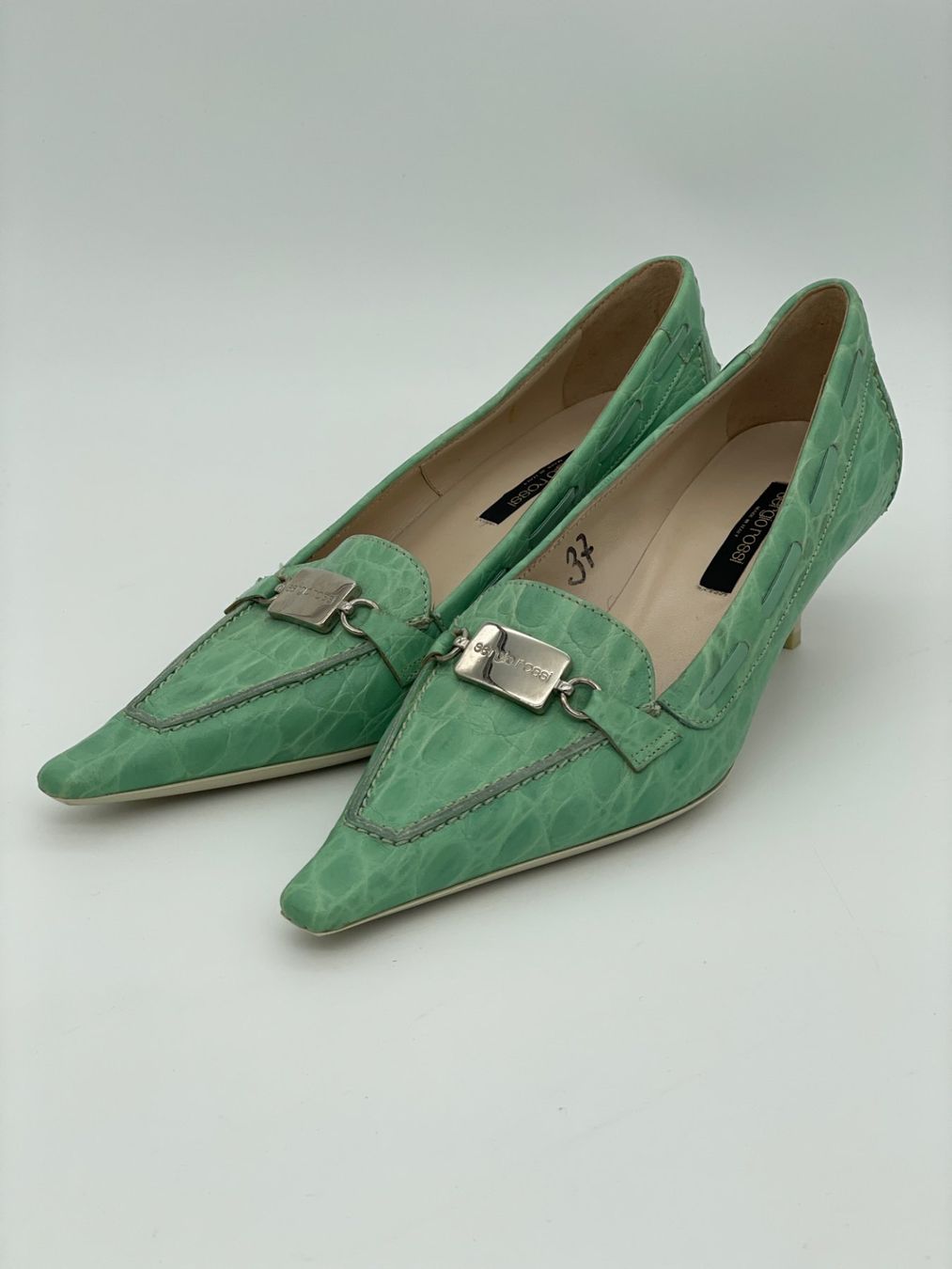 Sergio Rossi Scarpe da donna: Sergio Rossi Croc-Effect Kitten Heel EU 37 Grün – Usato da Zürich venduto da shoe_shop 2
