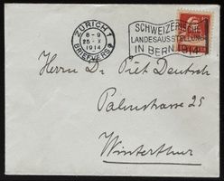 Schweiz 1914 Brief Zürich Landesausstellung Bern
