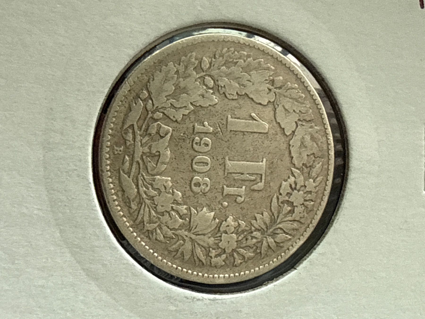 Tutti le monete: Swiss 1 franc 1908 Silver Coin – Usato da Pully venduto da ta571 1