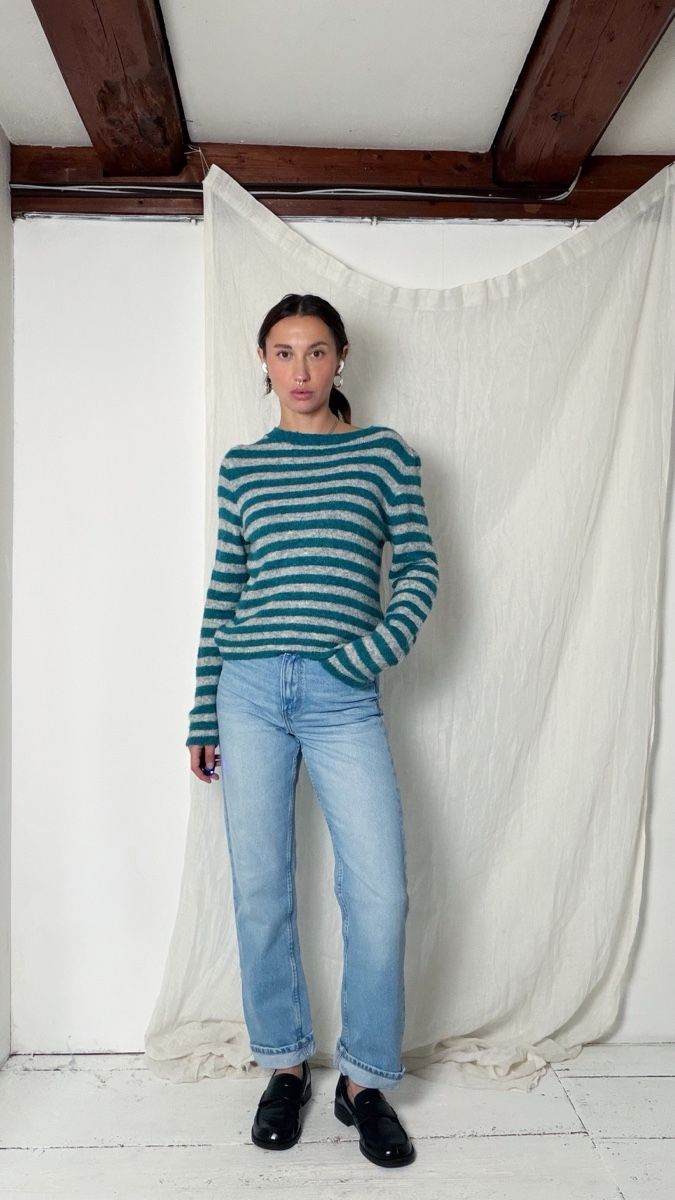 Maglioni & Felpe: Striped Sweater Teal Grey Round Neck – Usato da Knonau venduto da Grapesvintage 2
