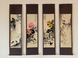4x Jahreszeiten Rollbilder, Passepartout, Tusche, Aquarell