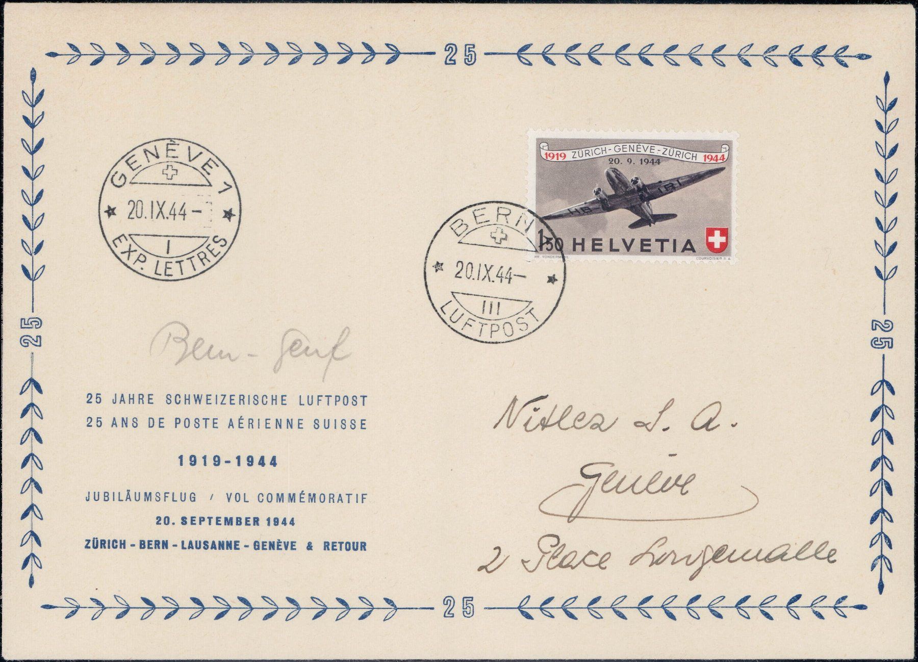 Tutti i francobolli: Flugpost 1944, total 12 Etappen, 480.- – Usato da Horw venduto da pilatusmail