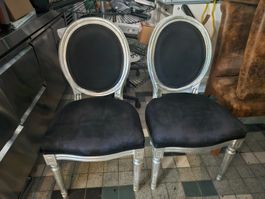 2x Barockstuhl schwarz Louis XVI Stil Silber-Look