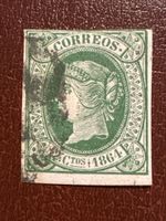 Timbre 1864 CORREOS vert tête femme état d'usage