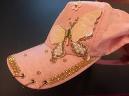 Mütze rosa Schmetterling Strass - Casquette rose papillon