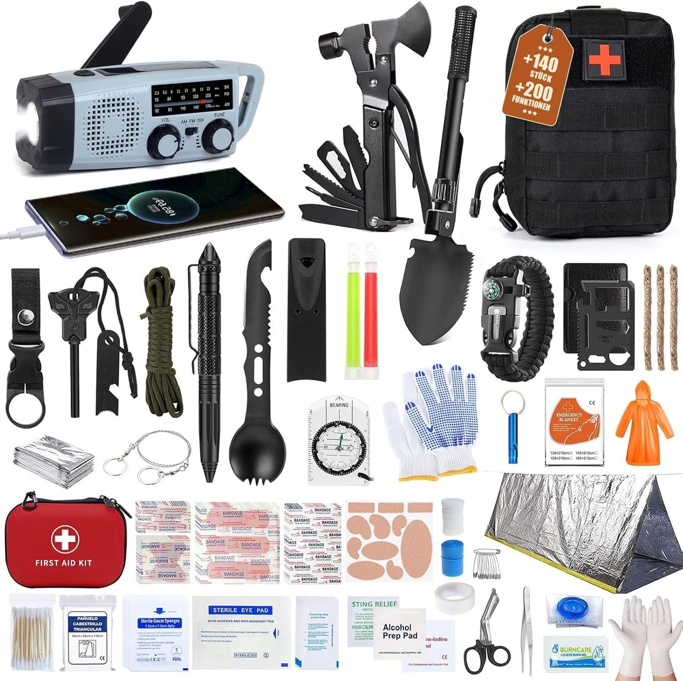 Tutti gli attrezzi: Survival Kit 140in1 Erste Hilfe Notfallradio – Nuovo e nell'imballaggio originale da Schaffhausen venduto da her_zt65