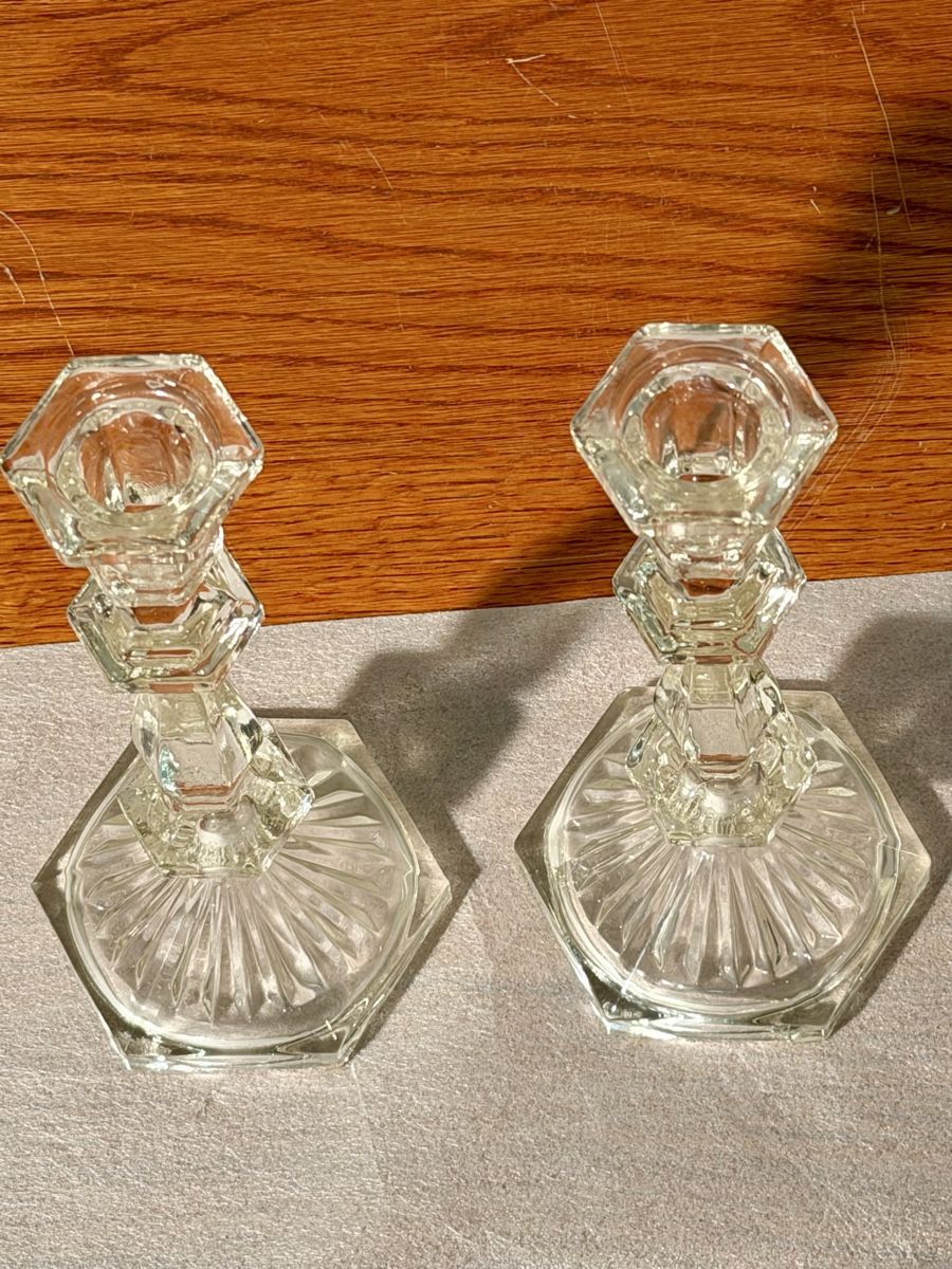 Portacandele: Vintage Crystal Candlestick Holders set of 2 – Usato da Lausanne venduto da artnouveau05 1
