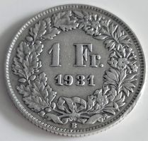 1 Franken Muenze 1931 Helvetia guter Zustand