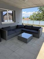 Gartenlounge Polyrattan 5-teilig mit Tisch, Kissen, Box