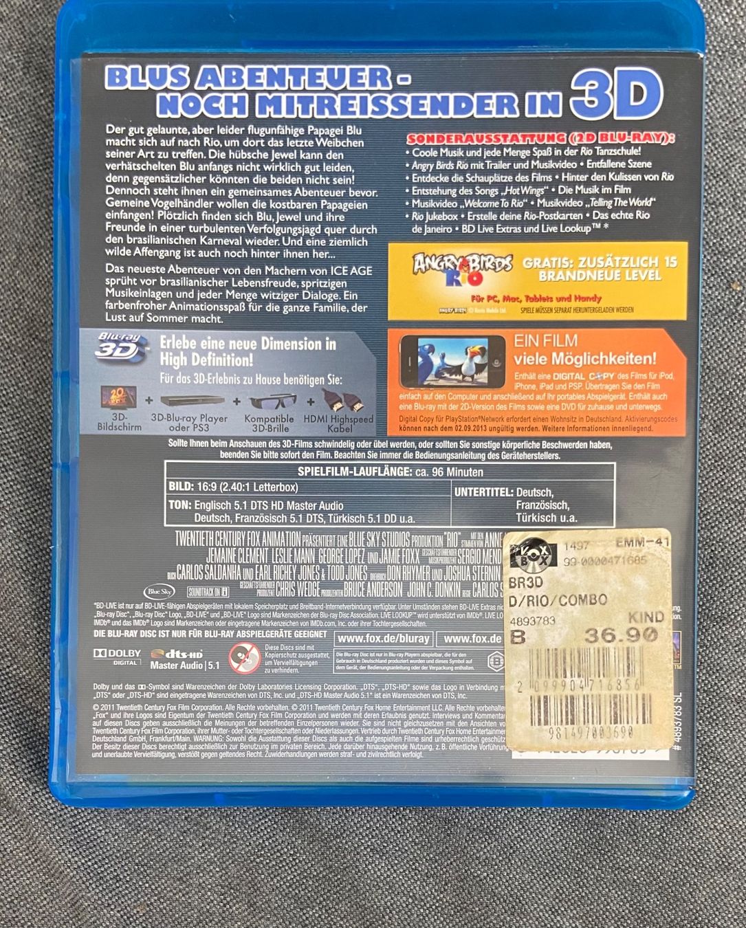 Tutti i DVDs: Rio 3D Blu-ray + DVD • Top Zustand – Usato da Luzern venduto da Lycka 1