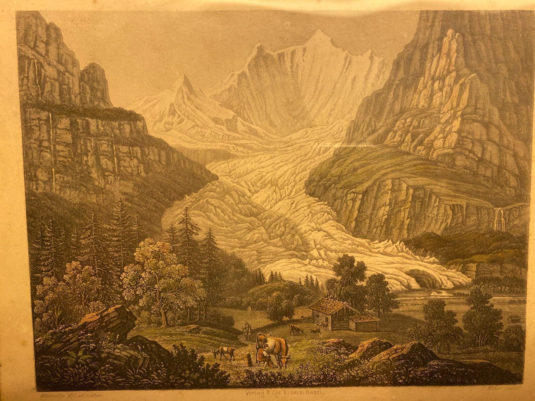 Grafica & Litografie: handkolor. Grafik U. Grindelwaldgletsche – Usato da Lüchingen venduto da LIDB 2