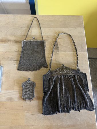 3er Set Handtaschen Versilbert Netz antik alt