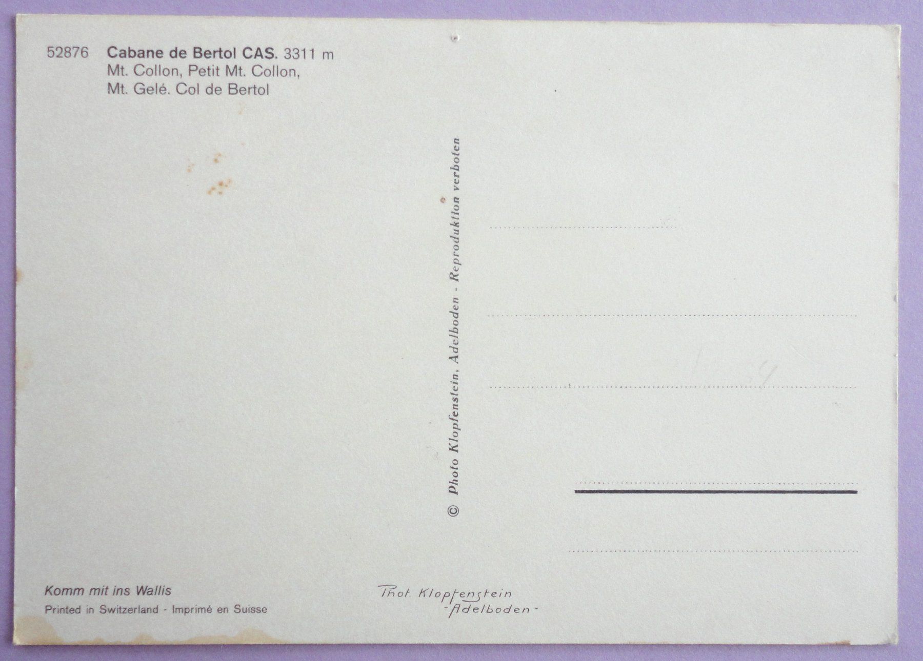 Cartoline postali: Cabane de Bertol CAS 3311 m – Difettoso da Fétigny venduto da Billy2miny 1