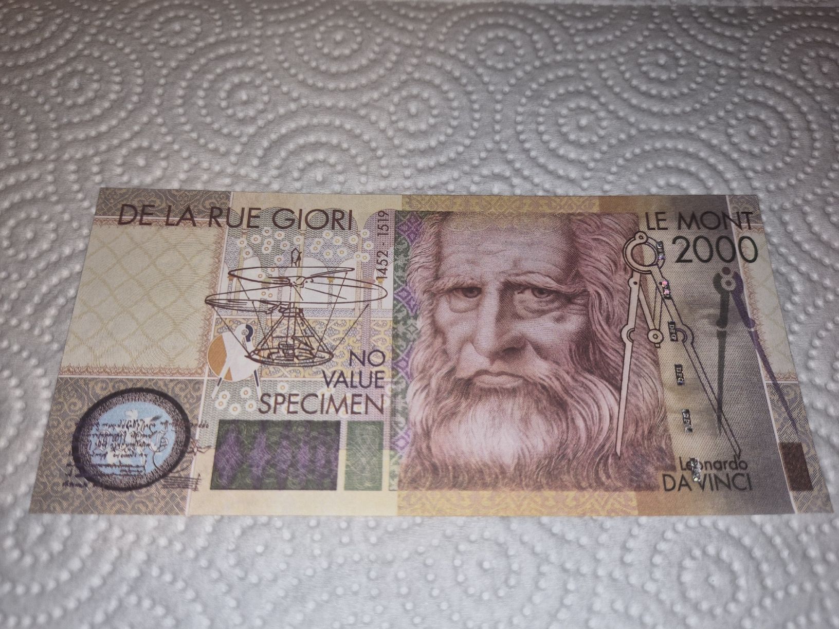 Billets de banque: Billet commémoratif Leonardo da Vinci – Neuf (Voir description) à Senèdes par hen_fw8b