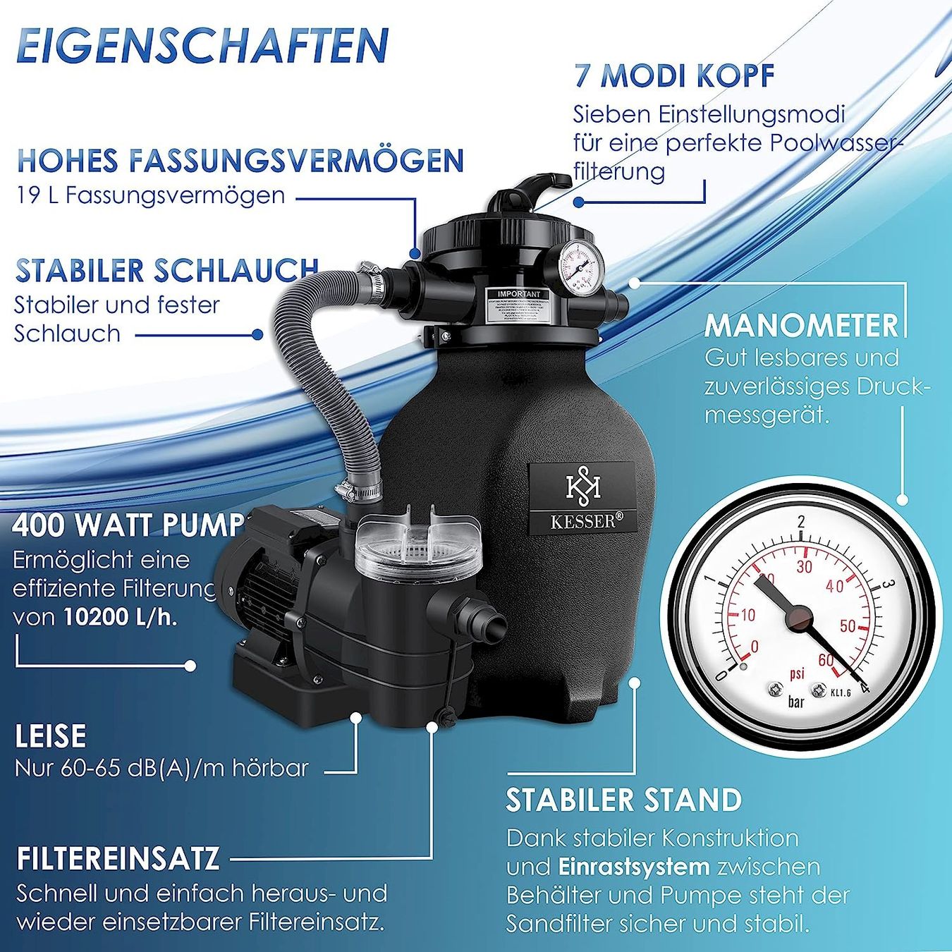 Piscine: Sandfilteranlage 10200 L/h 400W schwarz – Nuovo e nell'imballaggio originale da Bottighofen venduto da zaap 1
