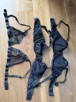 3x schwarze BHs, Spitze & Stickerei, Gr. 75C  M neu