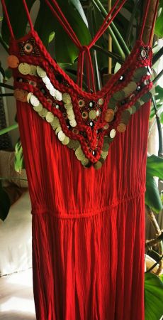 Rotes Springfield Sommerkleid mit Pailletten Boho Gold - S