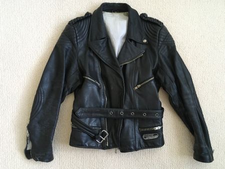 Damen-Motorrad-Lederjacke schwarz, Grösse 46