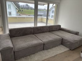 Ecksofa XL Cord 370x170cm grau