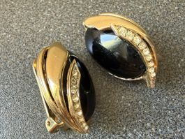 ✨ Vintage Ohrringe, Goldfarbe und Schwarz, mit Strass, Clips
