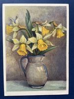 Vintage Postkarte mit Narzissen in Vase, J.Zeltner