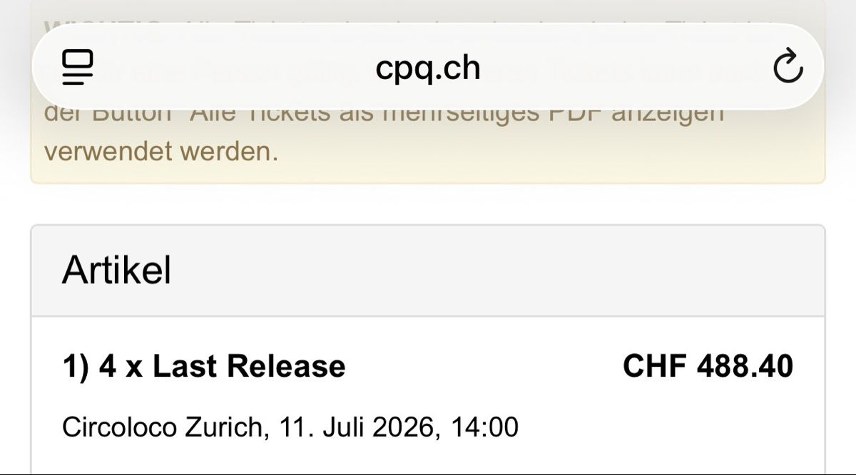 Biglietti: Circoloco Zürich 4x Tickets – Nuovo e nell'imballaggio originale da Dübendorf venduto da mar_jm7p 1