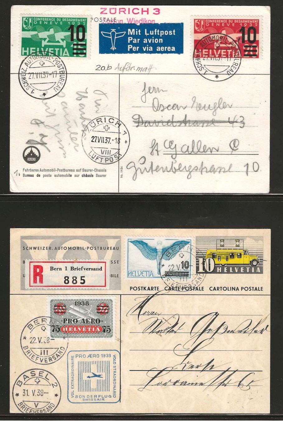 Tutti i francobolli: 1937/1938 : 2 Karten mit CH Flugpost – Usato da Gümligen venduto da Geniusbuy