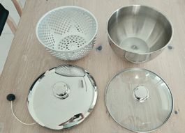 Grosse, kombinierte Salatschleuder /-Schüssel aus Edelstahl