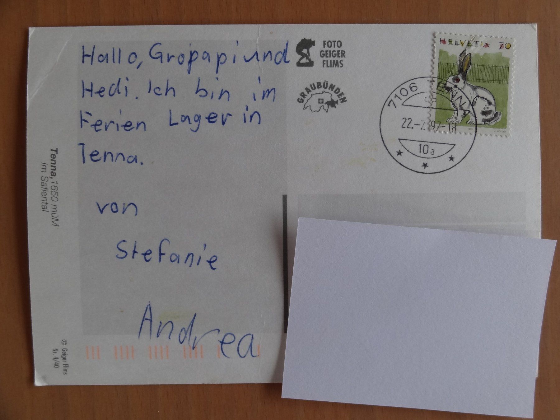Cartoline postali: Tenna - GR - 1997 – Usato da St Léonard venduto da Riglin 1