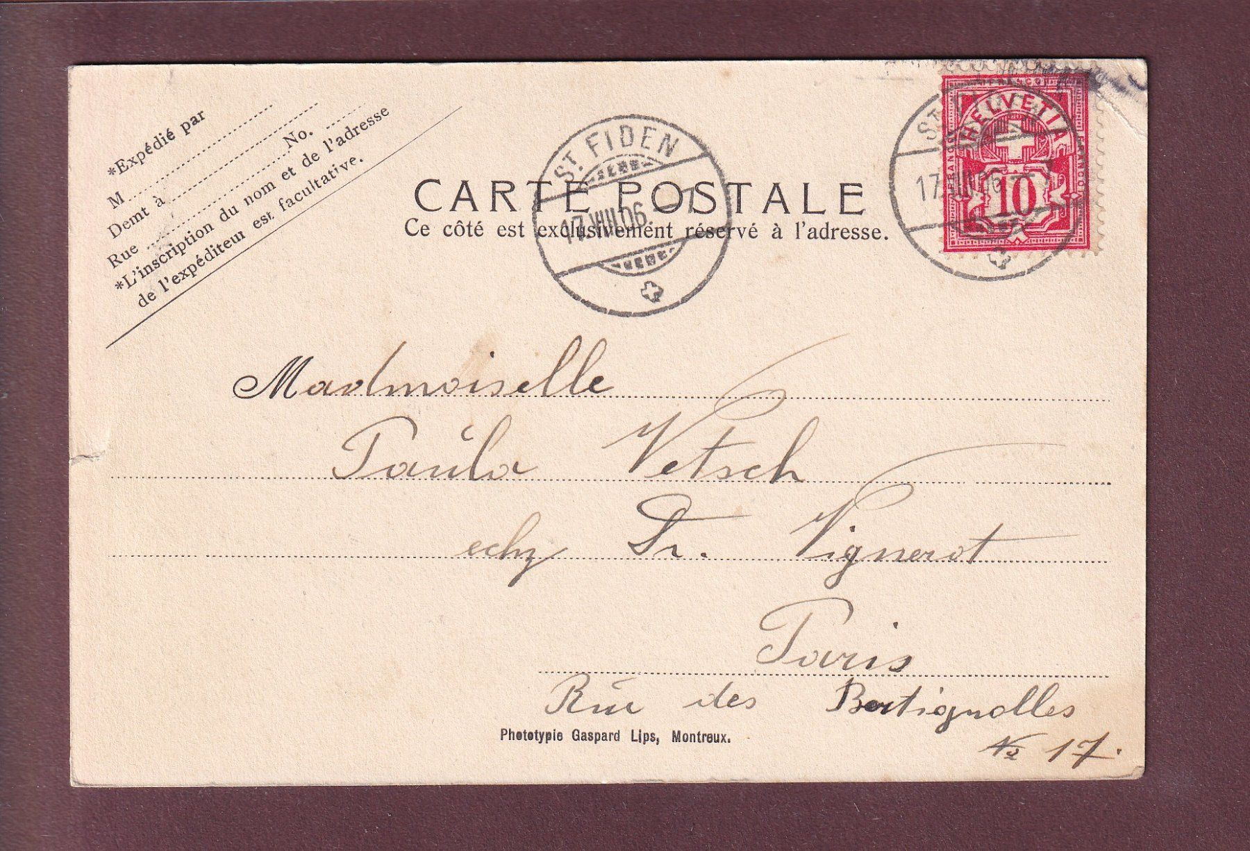 Cartoline postali: ST. GALLEN - Broderbrunnen - 1906 // Riss und Eckbug // – Usato da Pully venduto da nicecards 1