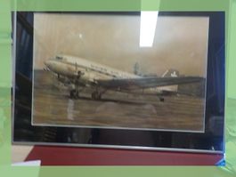Swissair DC-3 Flugzeug Bild im Rahmen, Vintage Look!