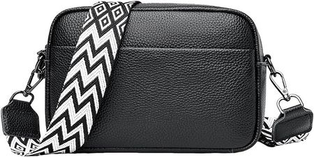 Schwarze Leder Crossbody Umhängetasche mit 2 Tragriemen, neu